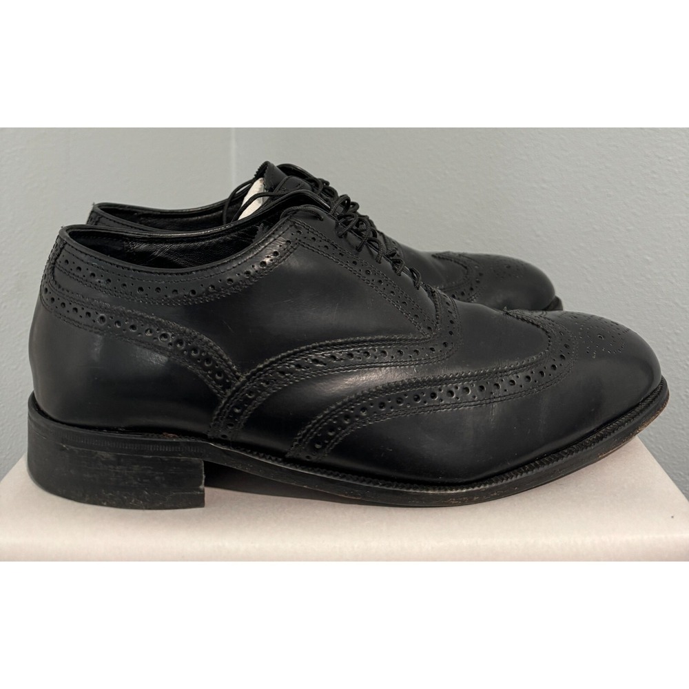 Florsheim 17066 Black Leather Lace Up Wingtip Brogue Shoes mens 9.5 D - Picture 3 of 9